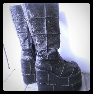 Demonia Stacked Gogo Glitter Boots